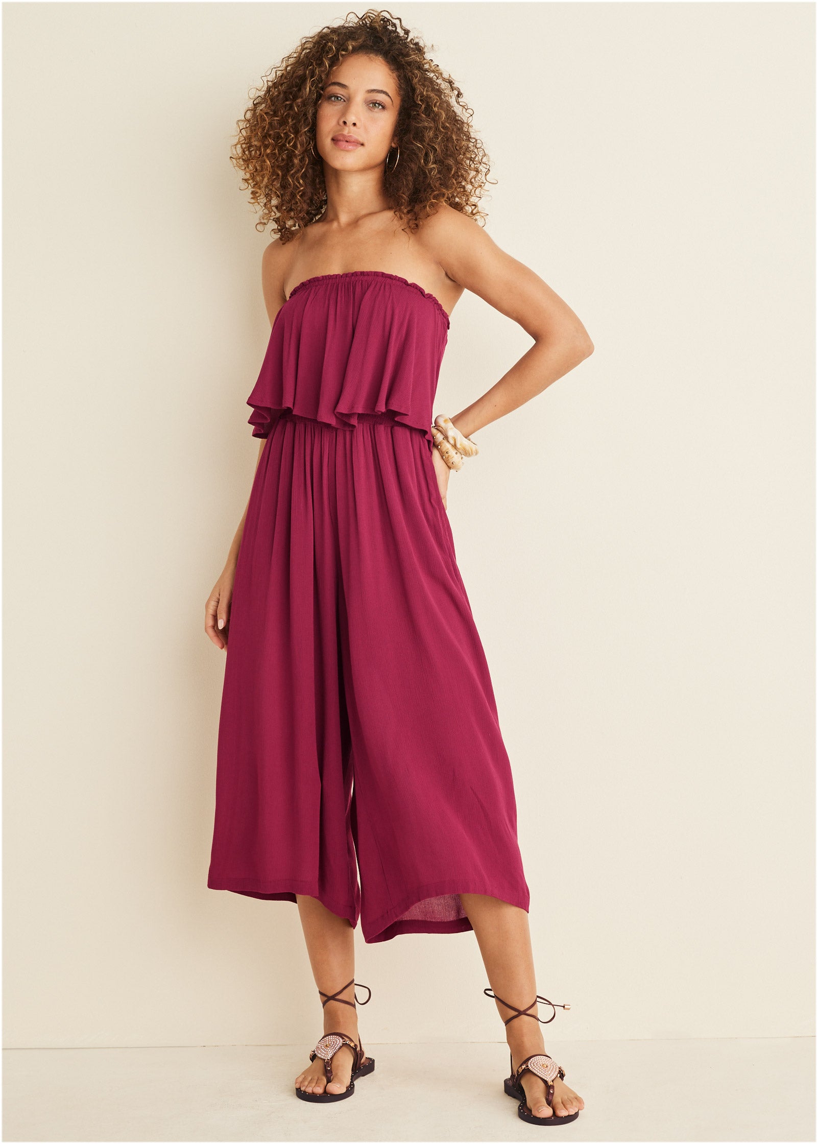 Strapless Ruffle Jumpsuit - Mauve - Image 7