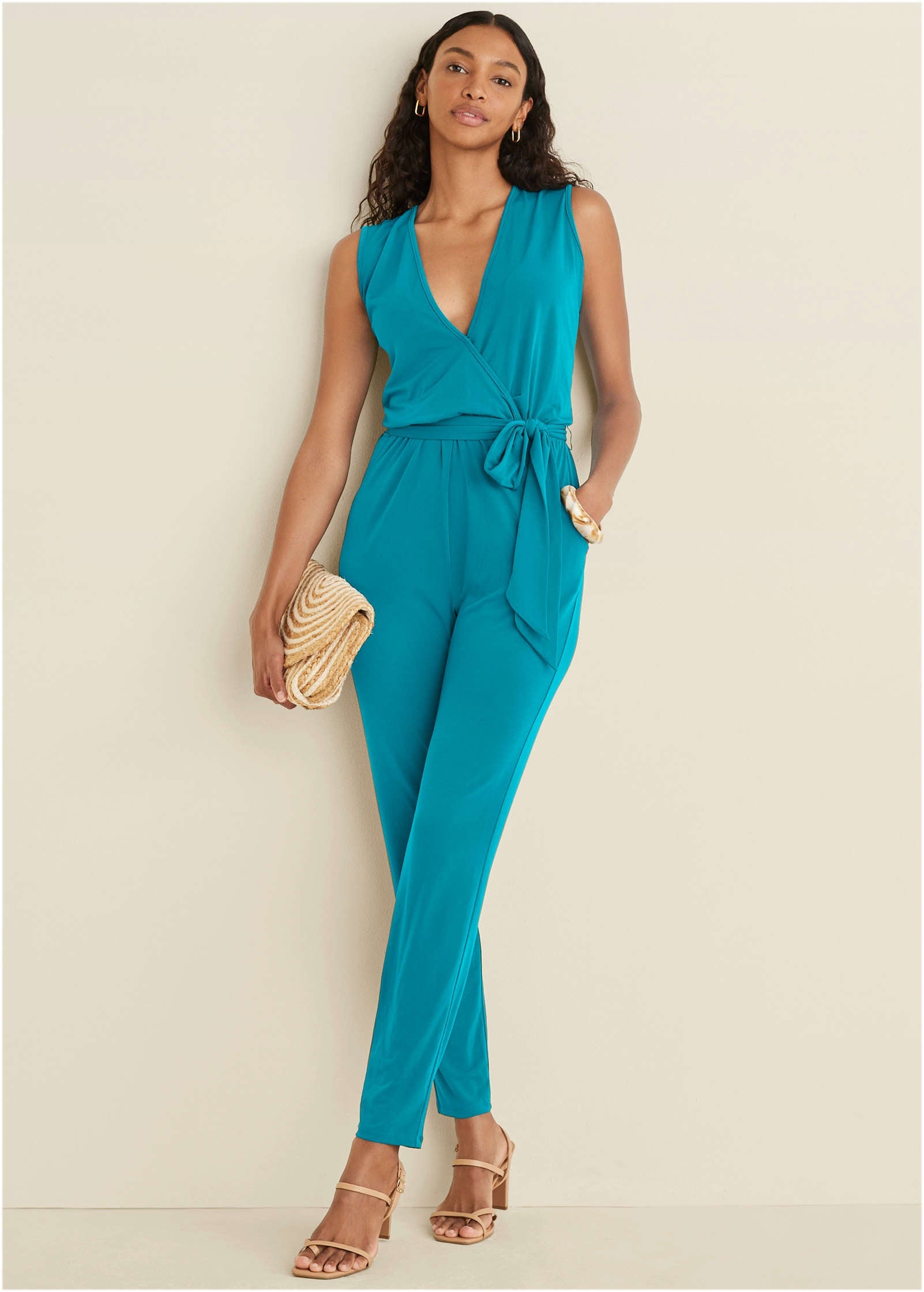 Wrap Tie Jumpsuit - Teal - Image 1
