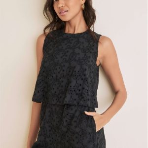 Paisley Eyelet Romper - Black - Image 5