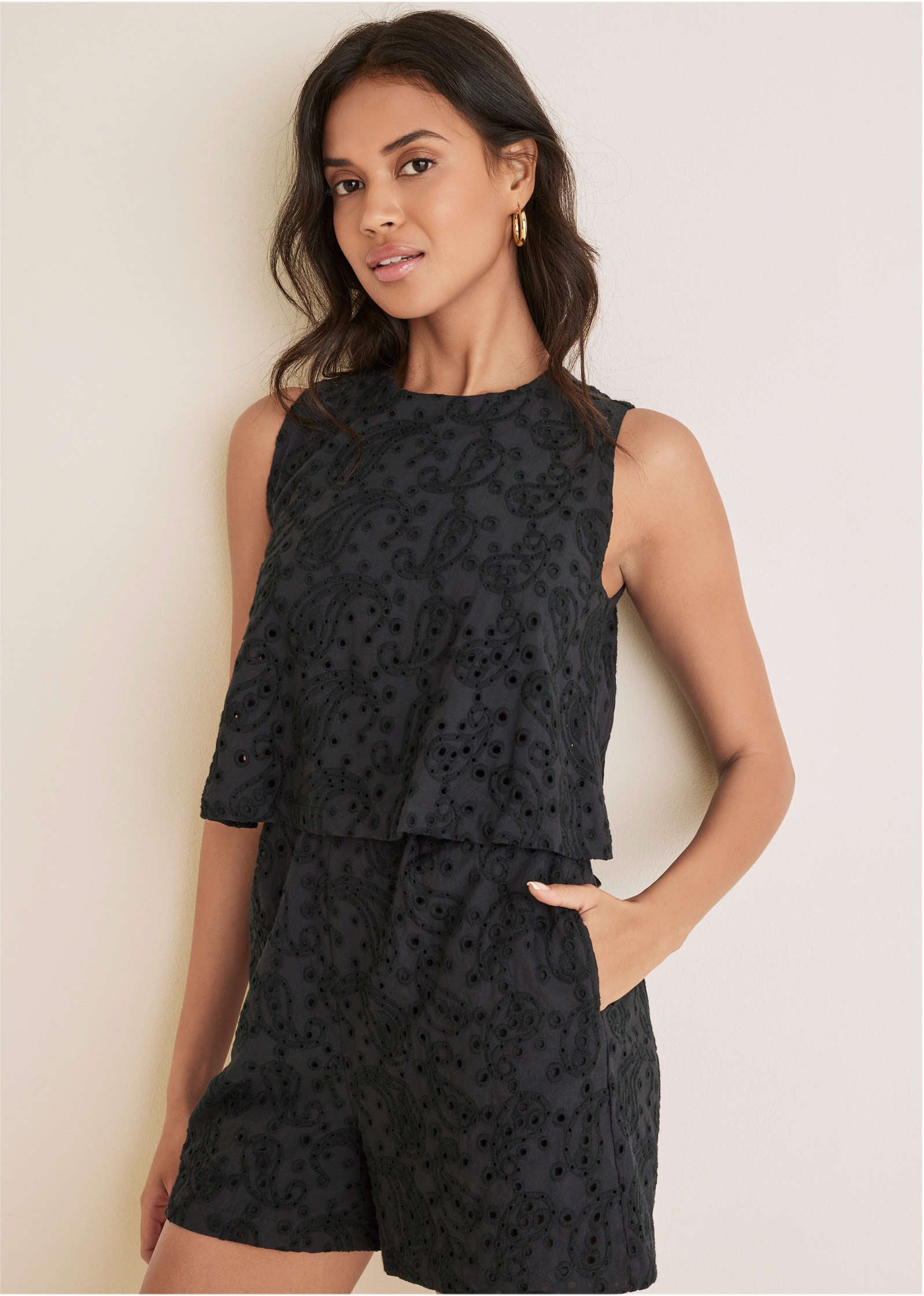 Paisley Eyelet Romper - Black - Image 5