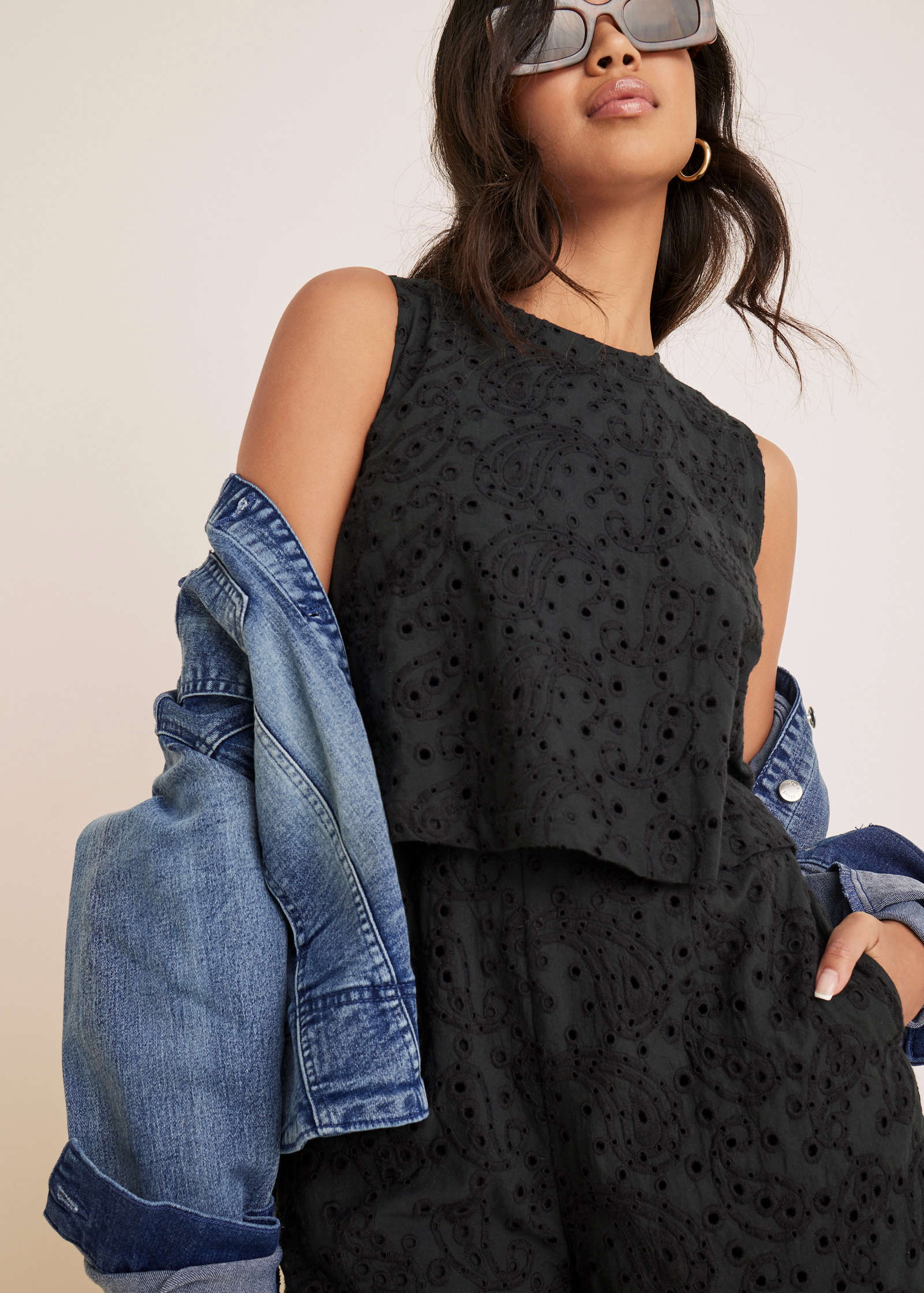 Paisley Eyelet Romper - Black - Image 3