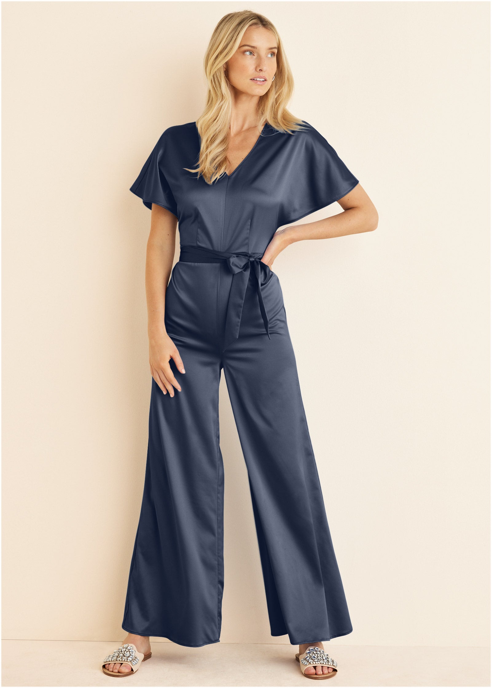 Flutter Sleeve Jumpsuit - Navy - Image 1