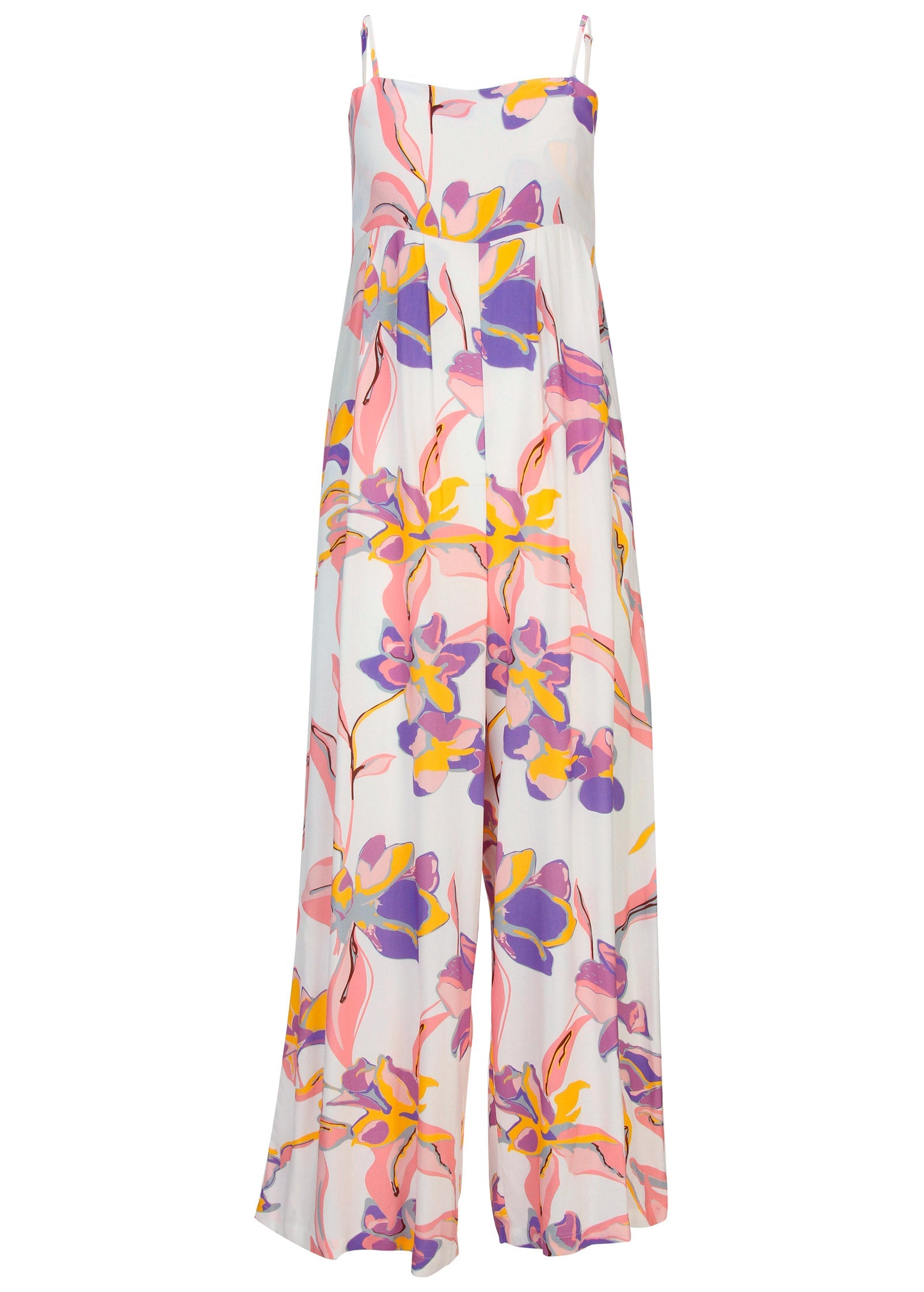 Square Neck Printed Jumpsuit  - White Multi - Image 4