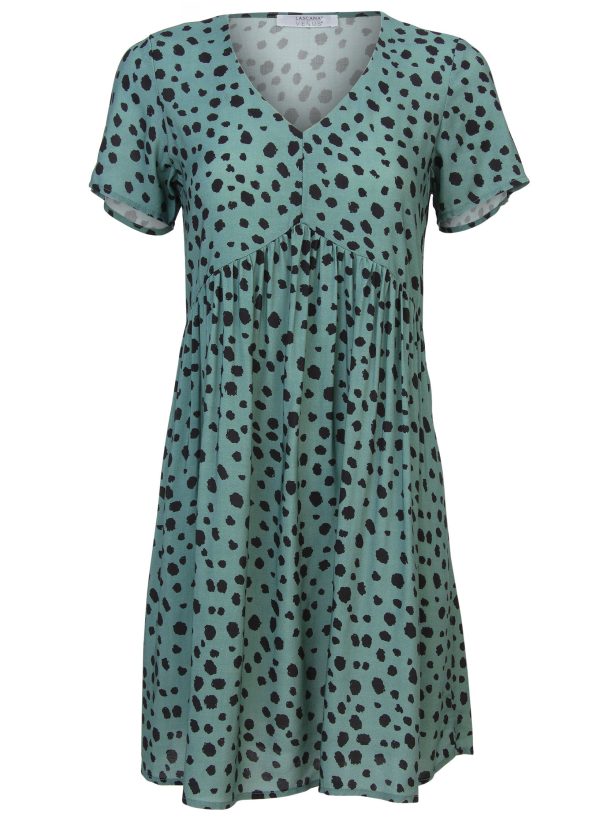 Printed V-Neck Dress - Green & Black