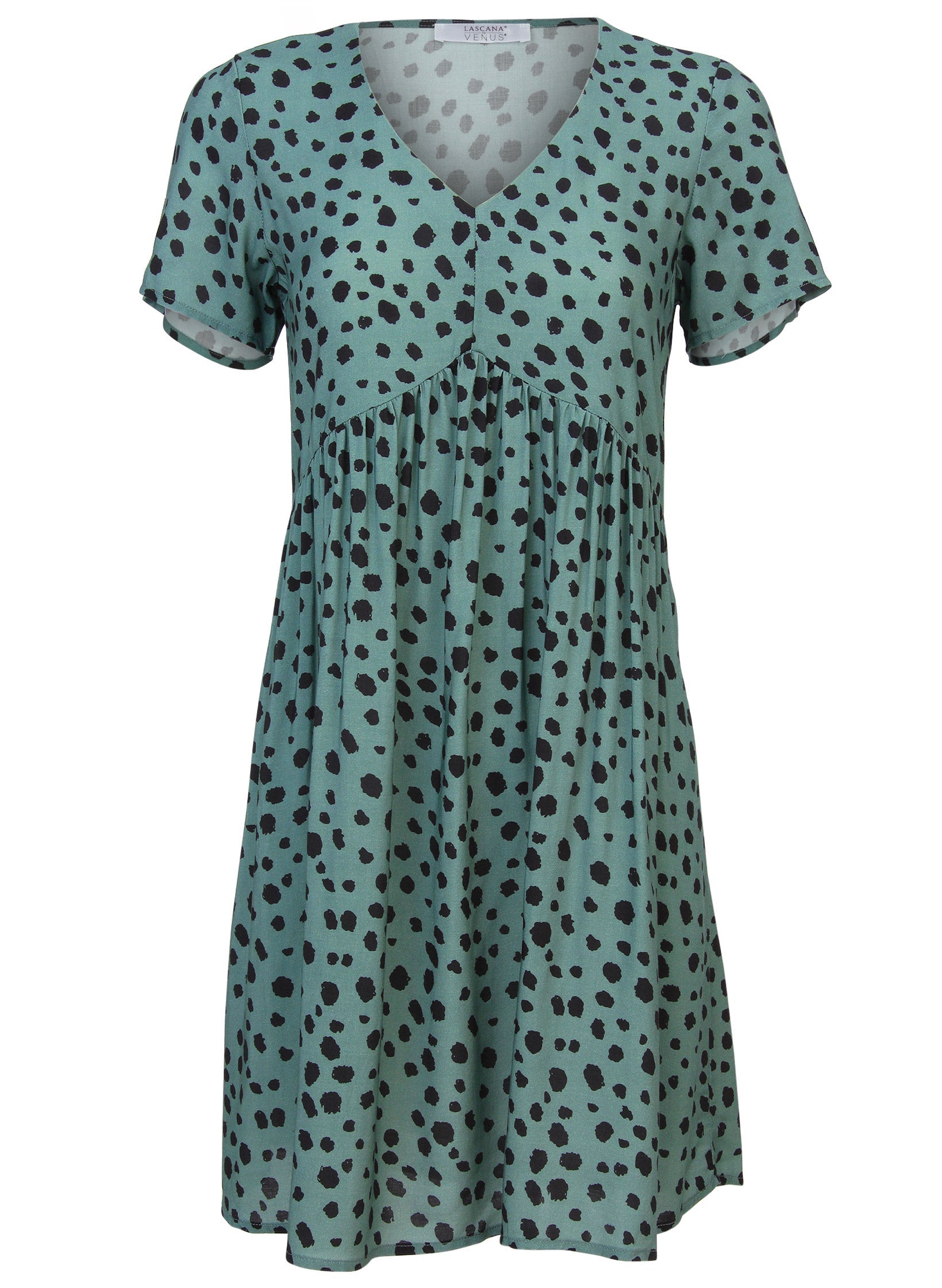 Printed V-Neck Dress - Green & Black - Image 4