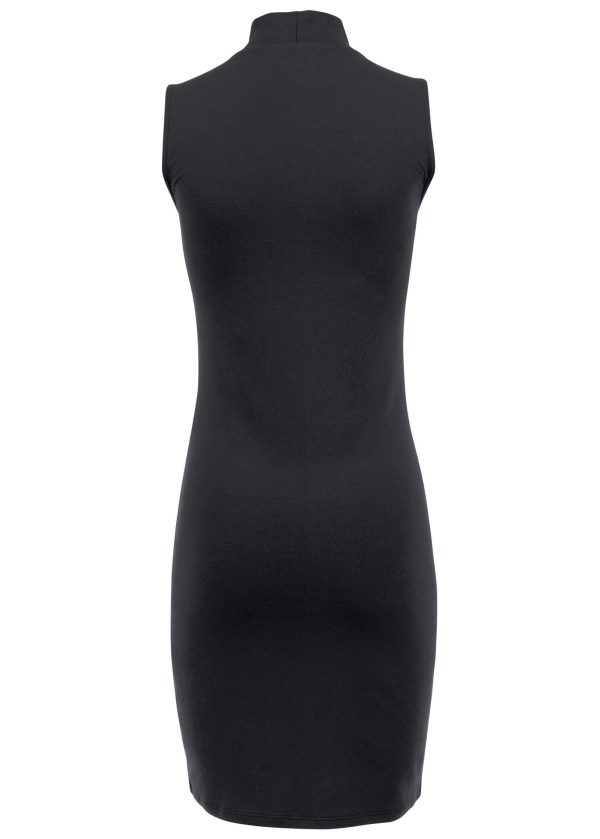 Mock Neck Mini Dress - Jet Black