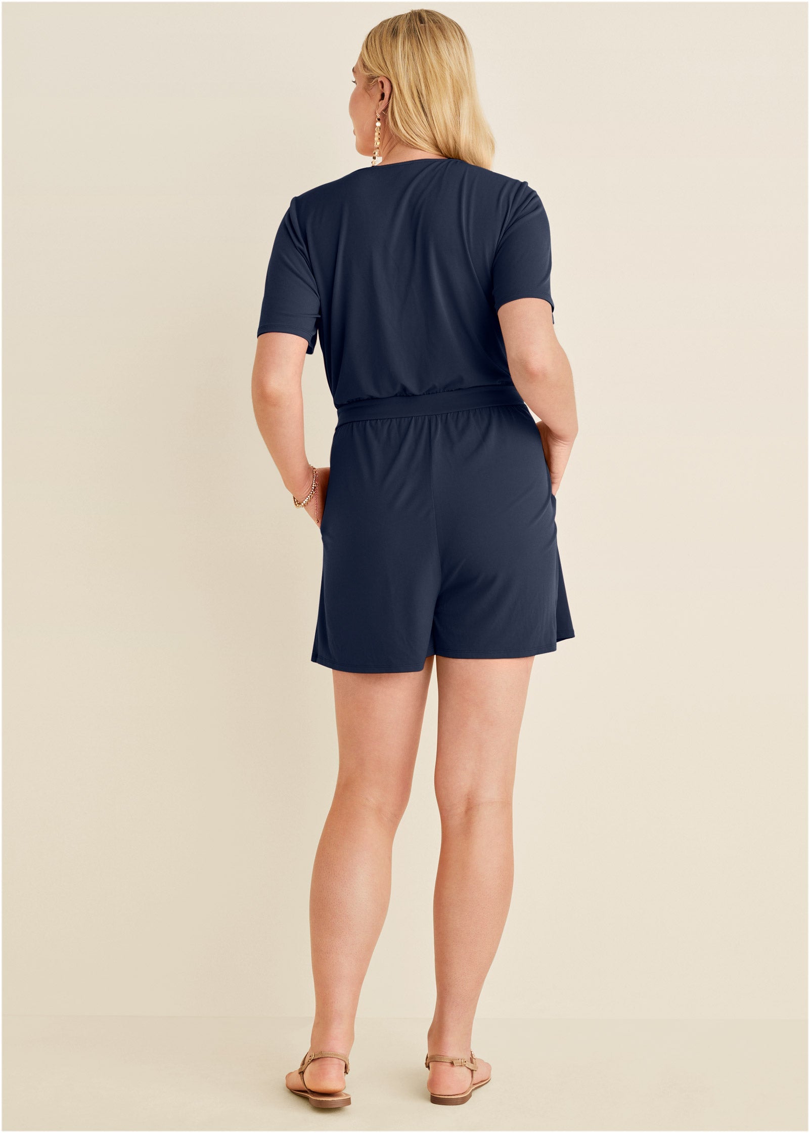 Tie Waist Romper - Navy - Image 8
