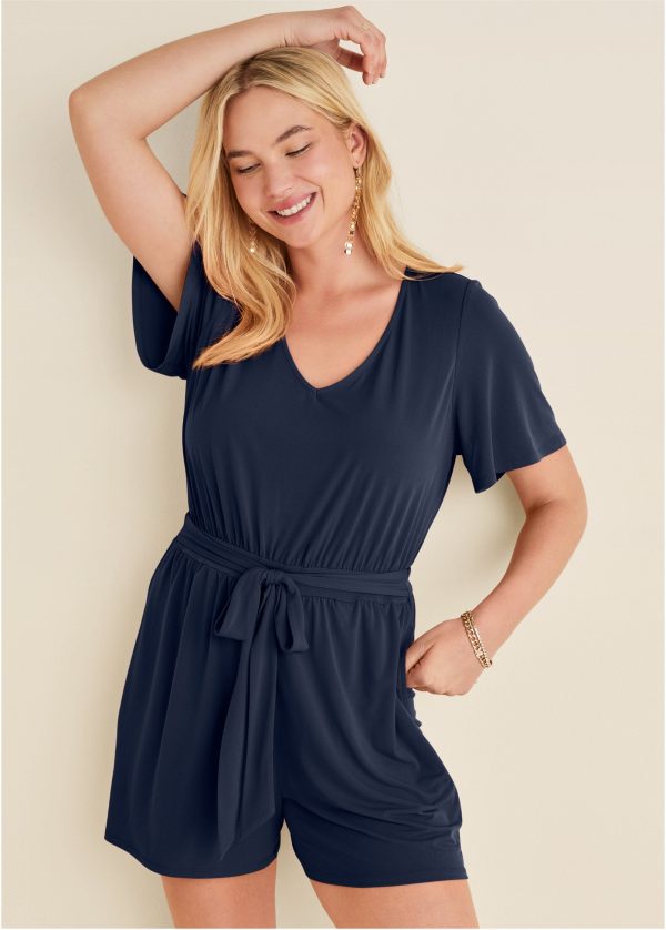 Tie Waist Romper - Navy
