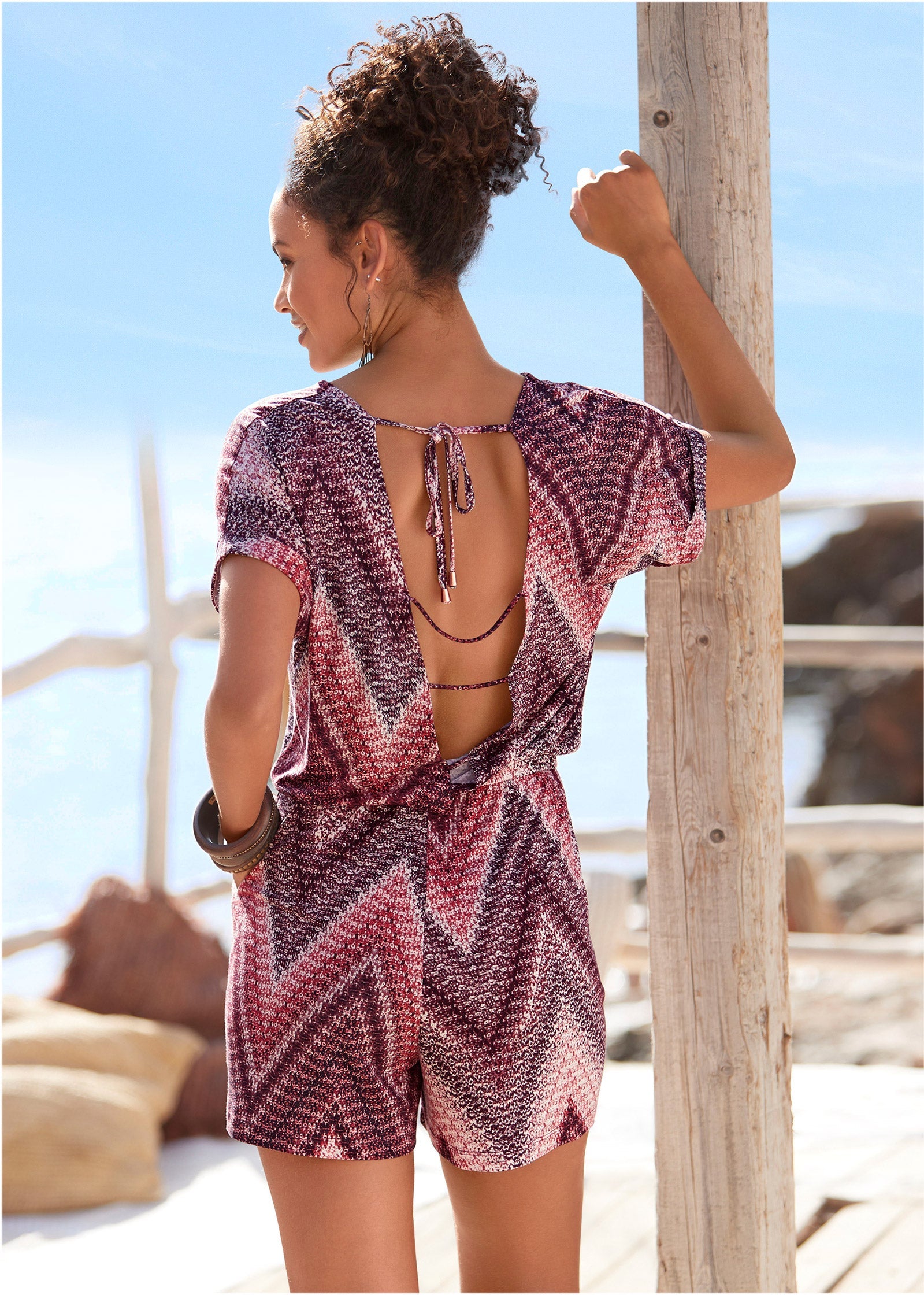 Open Back Romper - Burgundy Multi - Image 8