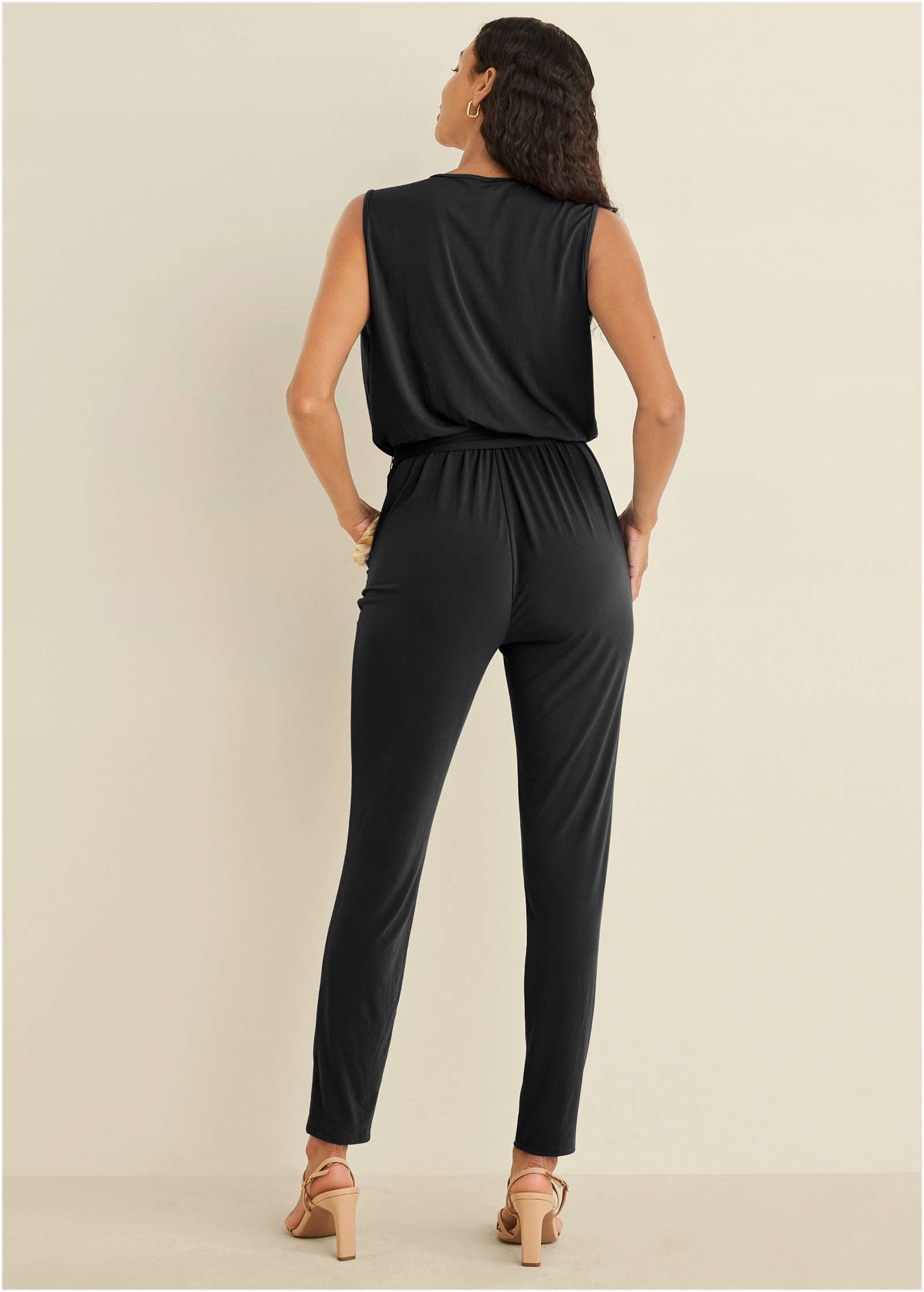 Wrap Tie Jumpsuit - Jet Black - Image 2