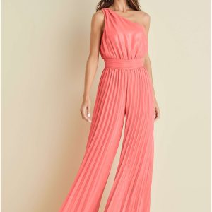 Gold Foil Pleated Jumpsuit - Coral - Image 4