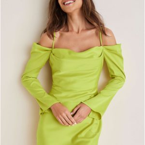 Cowl Neck Mini Dress - Lime
