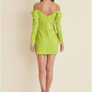 Cowl Neck Mini Dress - Lime - Image 2
