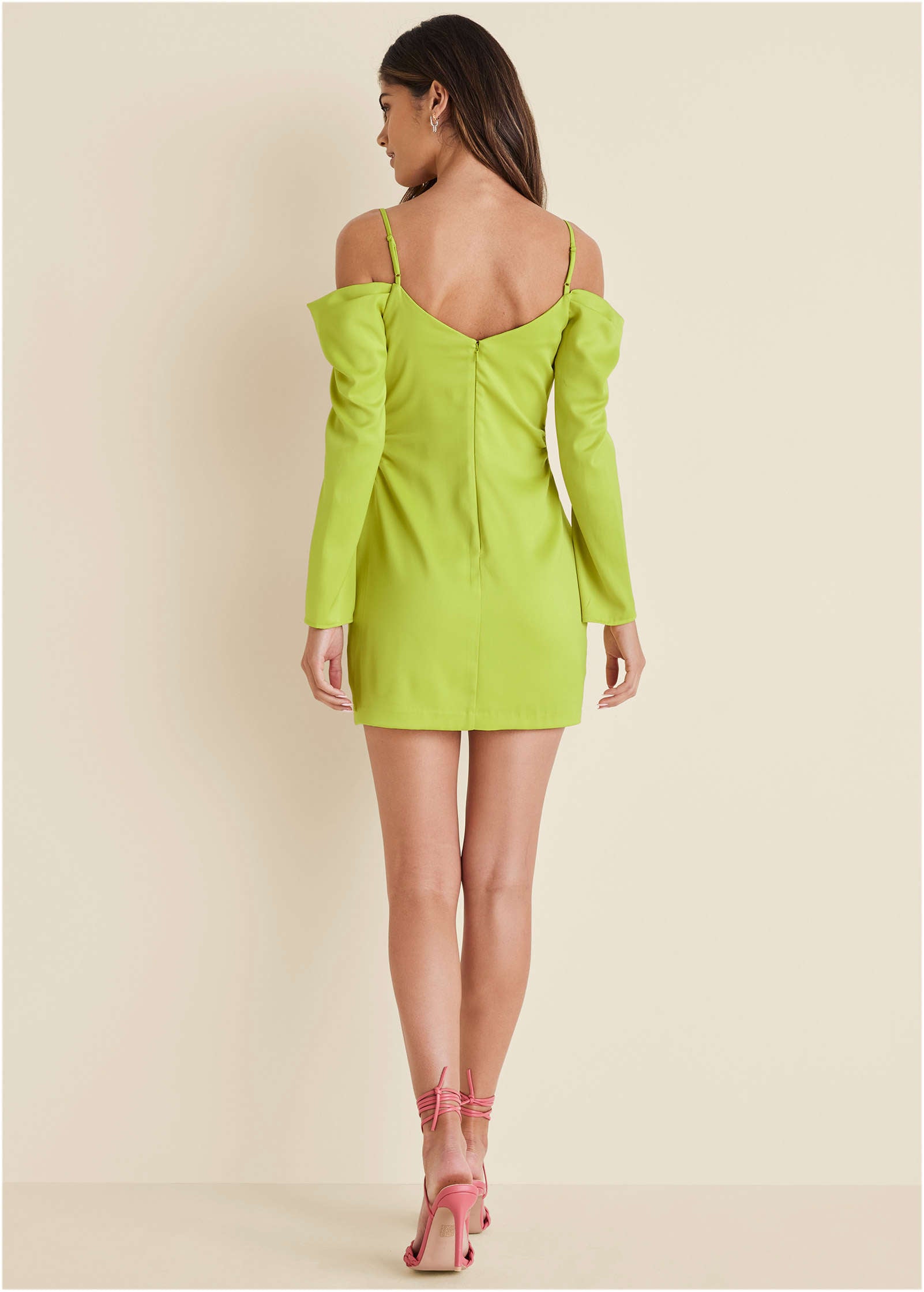 Cowl Neck Mini Dress - Lime - Image 2