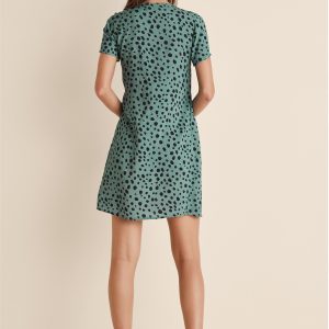 Printed V-Neck Dress - Green & Black - Image 3