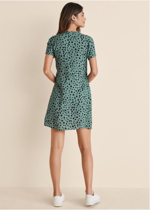 Printed V-Neck Dress - Green & Black