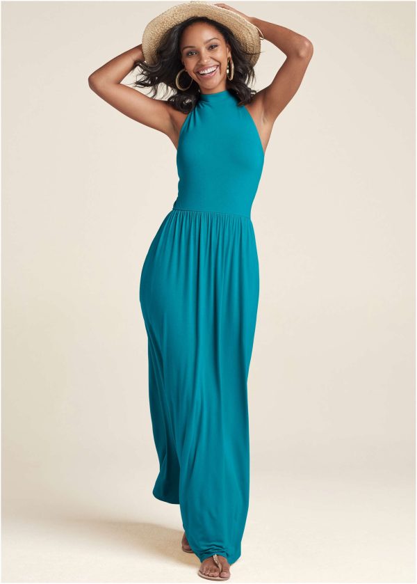 High Neck Maxi Dress - Teal