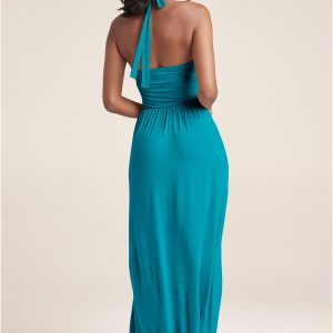 High Neck Maxi Dress - Teal - Image 2