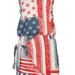 V-Neck Side Wrap Mini Dress - Americana Patchwork Stripe - Image 4