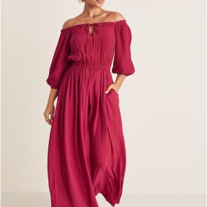 Off-The-Shoulder Jumpsuit - Persian Red - Image 6