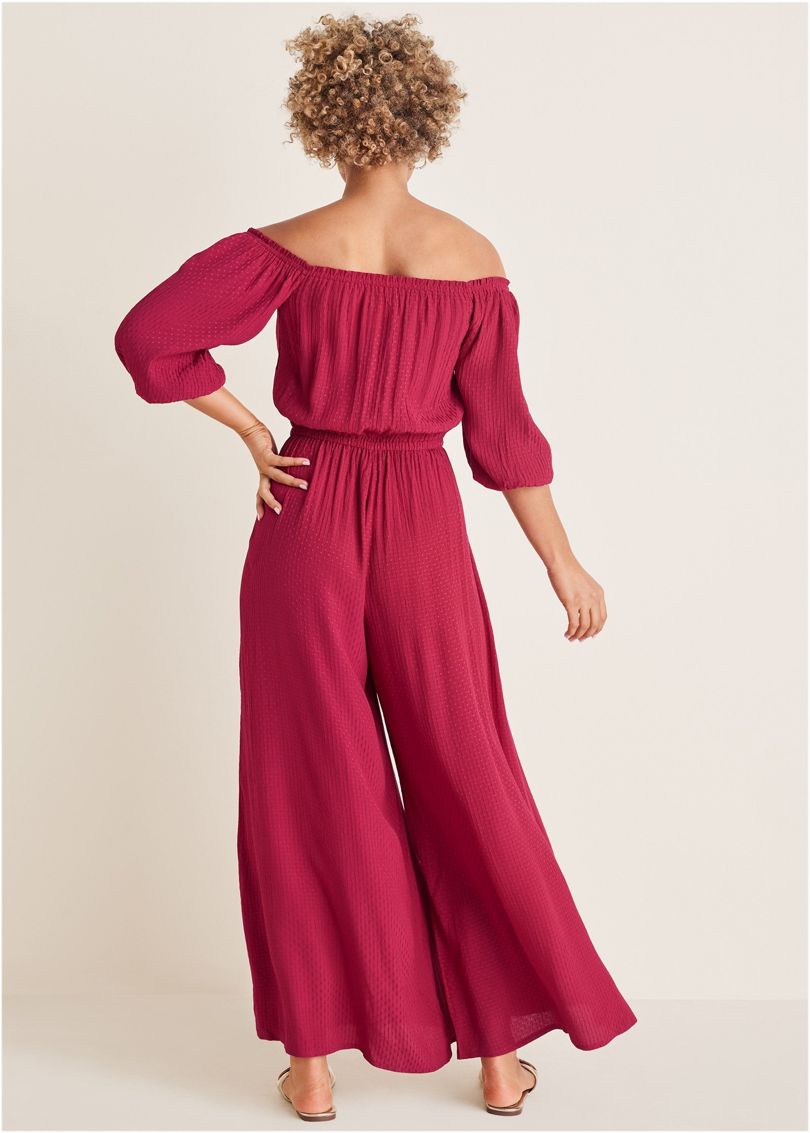 Off-The-Shoulder Jumpsuit - Persian Red - Image 2