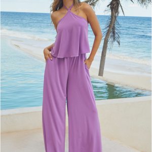 Cross Neck Jumpsuit - Purple
