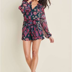 Crinkle Chiffon Romper - Modern Folk Floral - Image 4