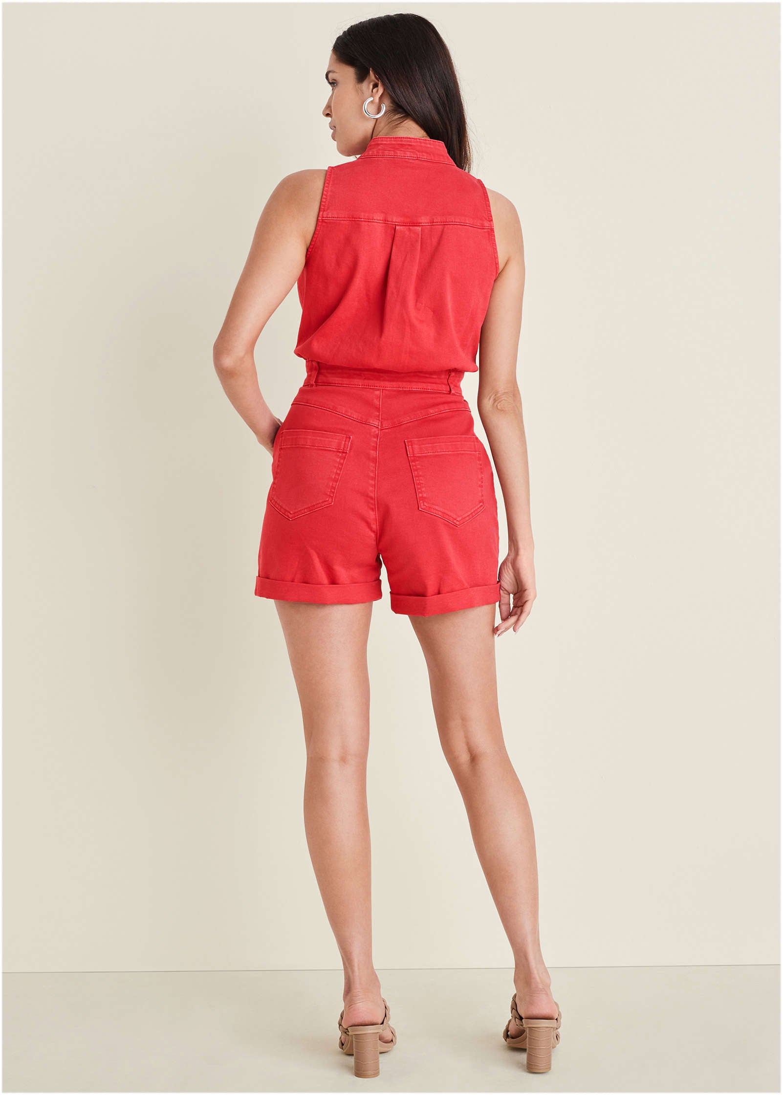 Twill Utility Romper - Scarlet - Image 2