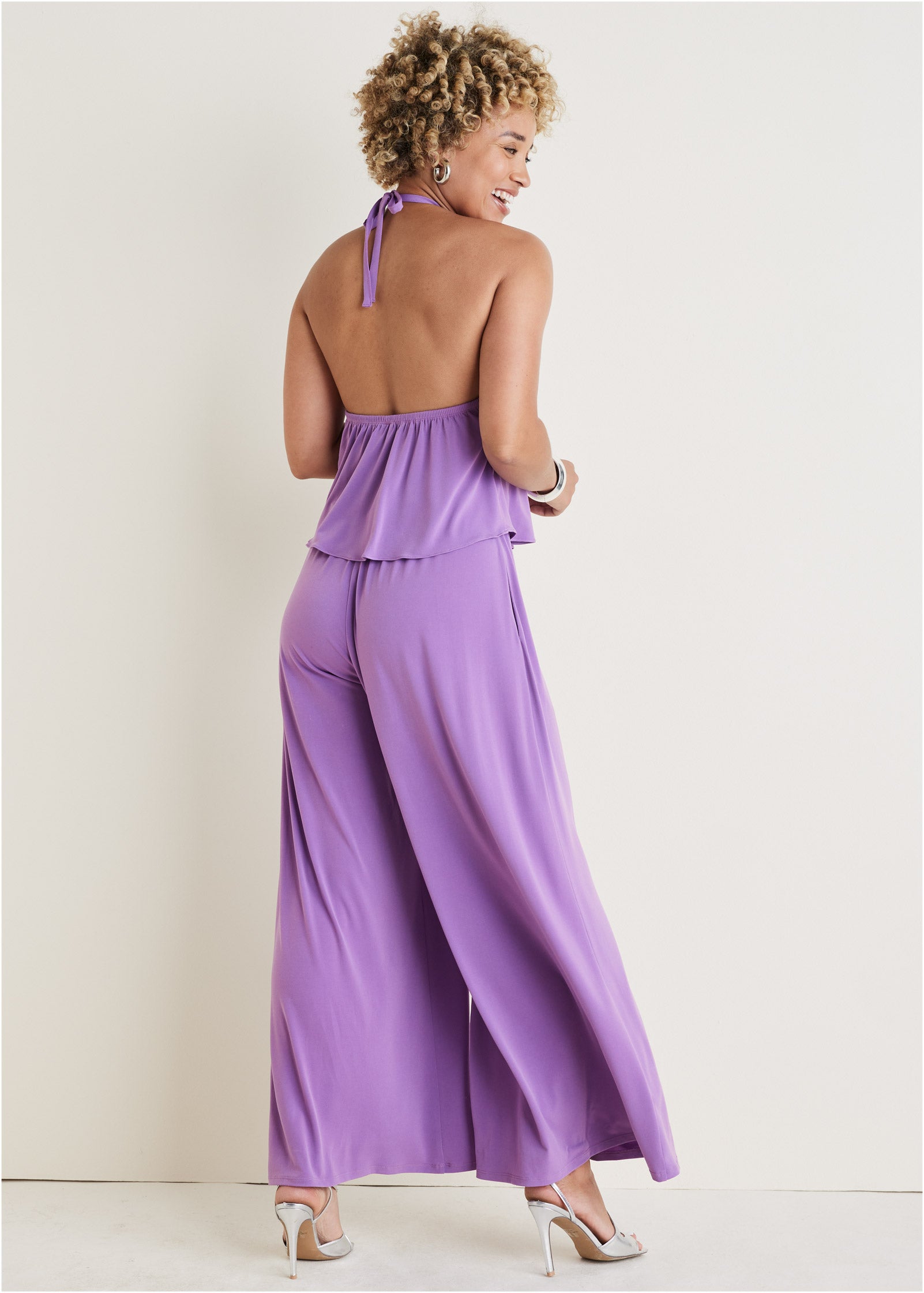 Cross Neck Jumpsuit - Purple - Image 2