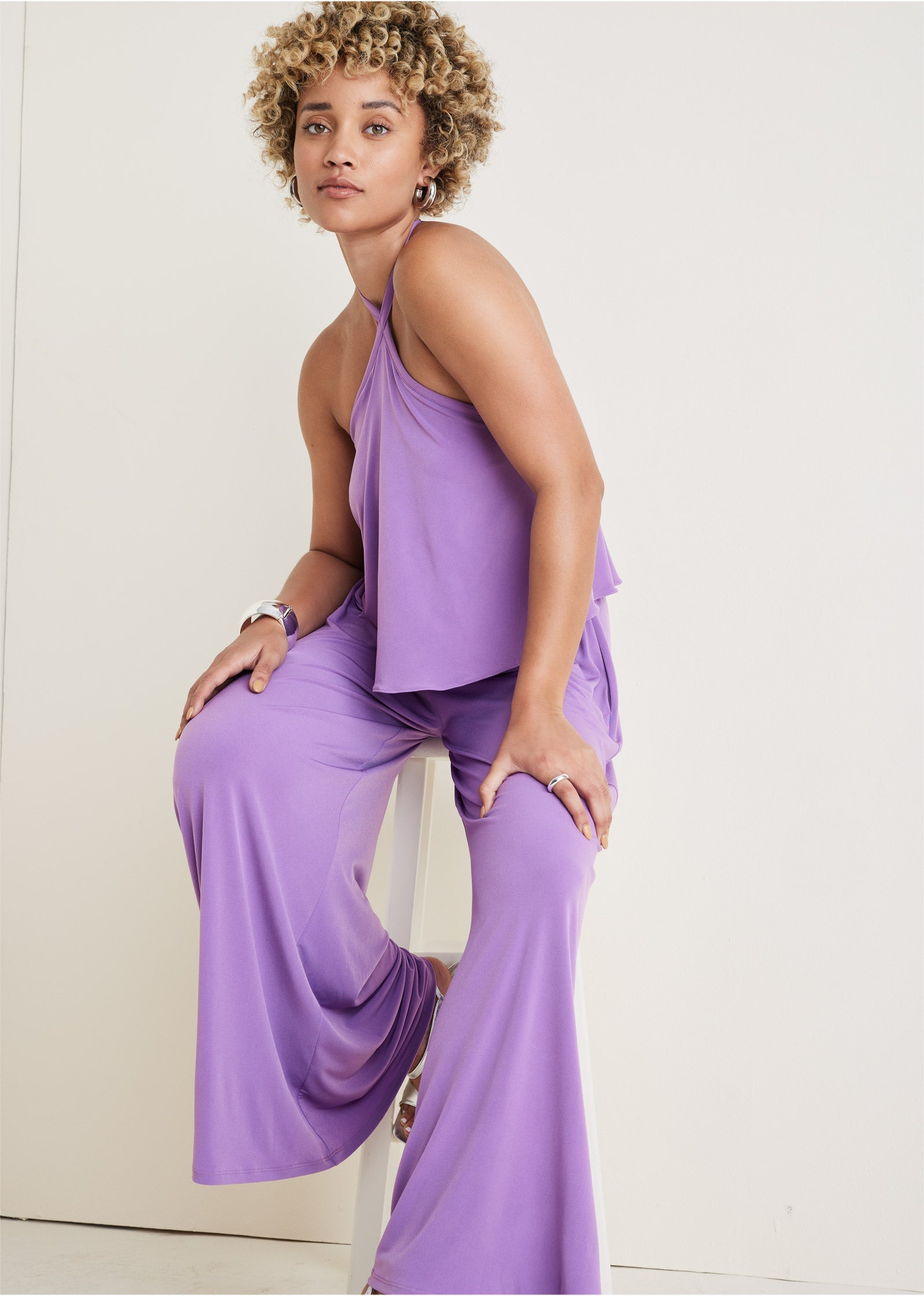 Cross Neck Jumpsuit - Purple - Image 4