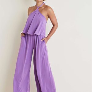 Cross Neck Jumpsuit - Purple - Image 5