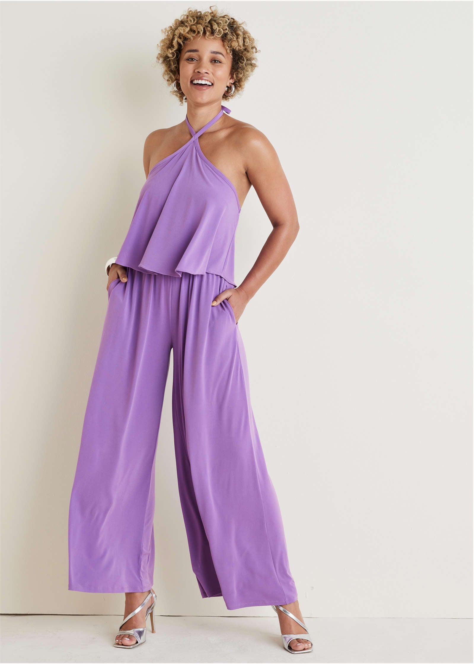Cross Neck Jumpsuit - Purple - Image 5