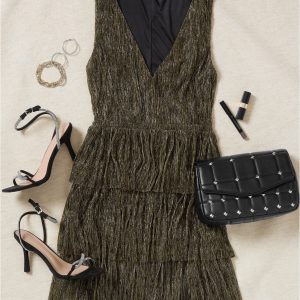 Plisse Tiered Mini Dress - Black Multi - Image 7