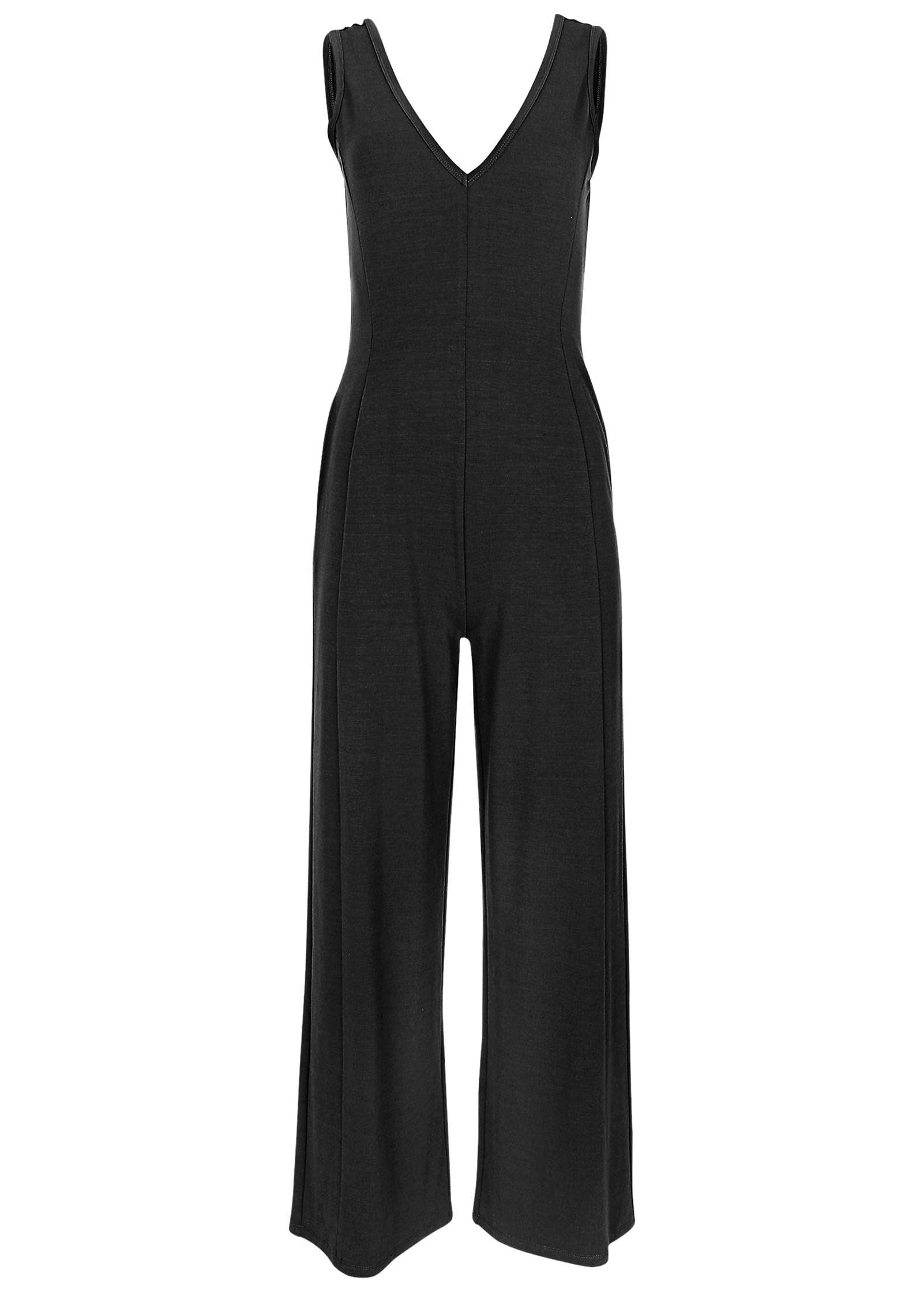 Relaxed V-Neck Jumpsuit - Jet Black - Image 3