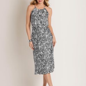 Two-Piece Halter Skirt Set - Zebra Print