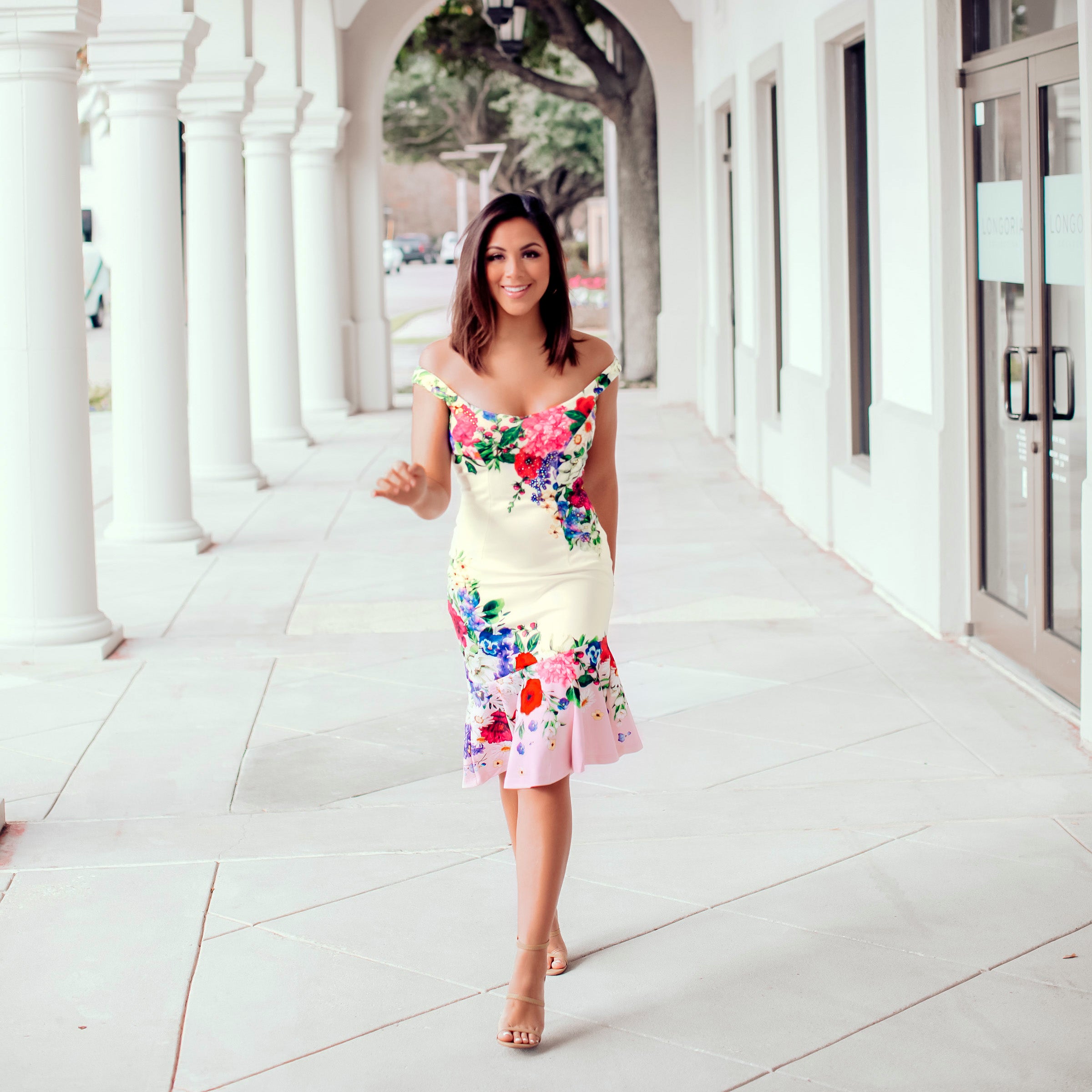 Ruffle Trim Detail Dress - White Multi - Image 7